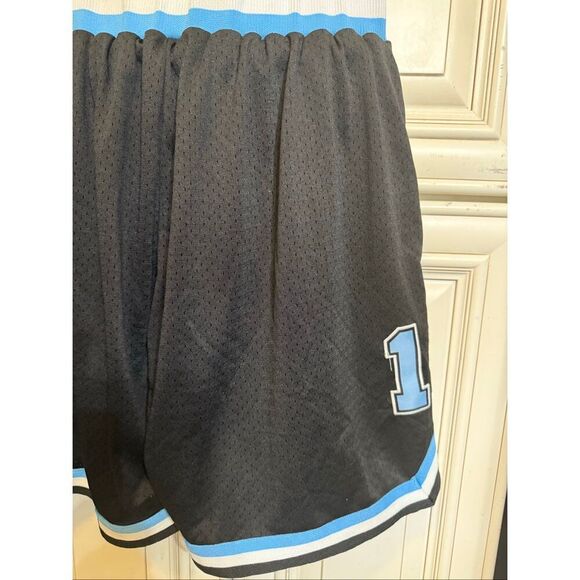 Men's Striped Trim #13 Mesh Perforated Sports Basketball Shorts Black Blue Small - Picture 3 of 11